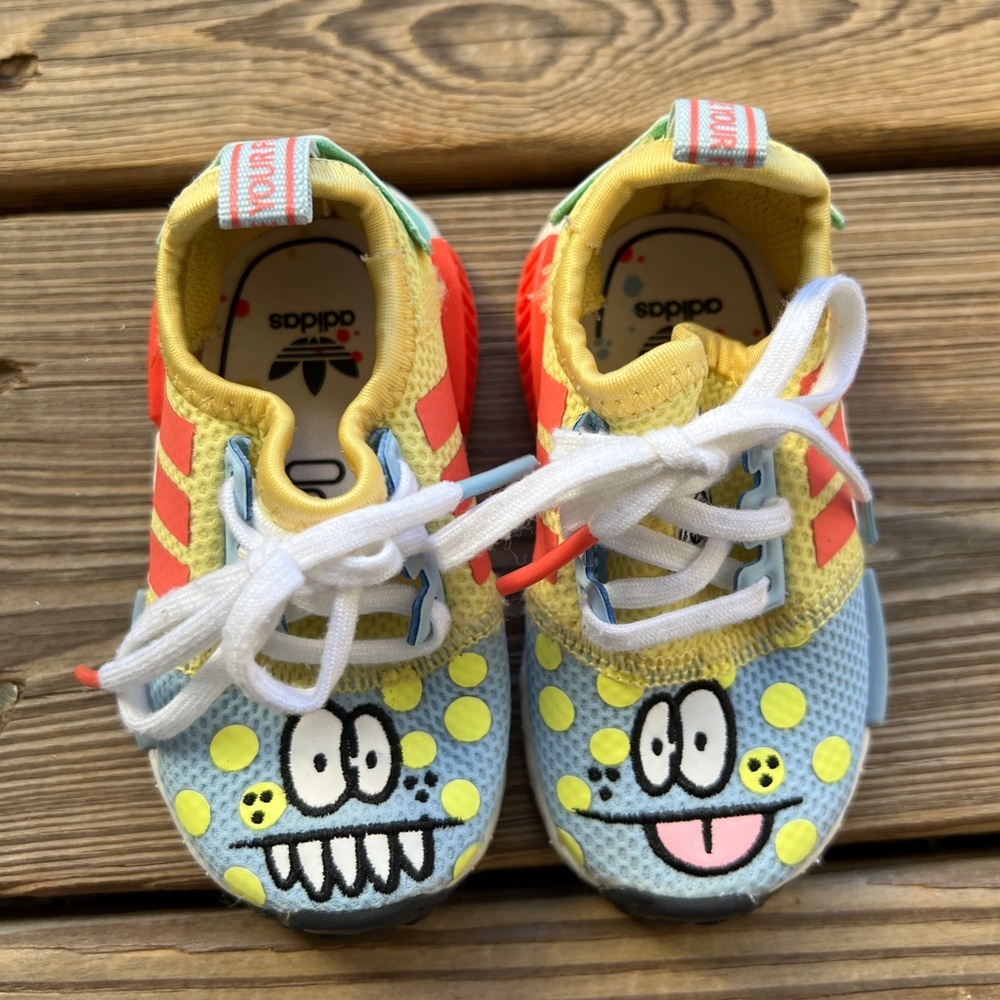 adidas Kids Sneakers Light Blue Yellow Red with Playful Face Design